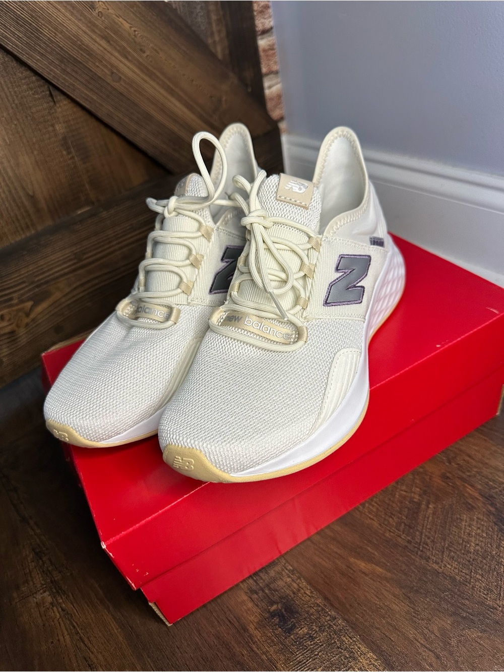 New Balance Women's Cream and Light Purple Athletic Sneakers